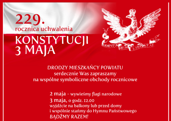 Nietypowe obchody 229. rocznicy uchwalenia KONSTYTUCJI 3 MAJA