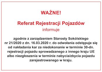 Referat Rejestracji Pojazdów informuje