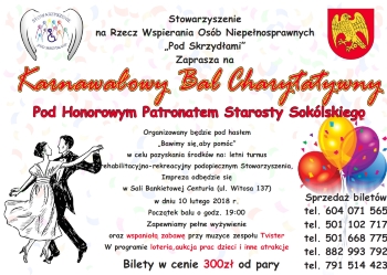 Karnawałowy Bal Charytatywny pod honorowym patronatem Starosty Sokólskiego Piotra Rećko