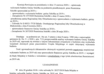 Absolutorium Burmistrz Sokółki 2019 - stanowisko Komisji Rewizyjnej