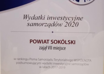Powiat Sokólski 7/320 wśród powiatów, liderów inwestycji samorządowych