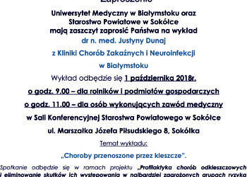 Zaproszenie na wykład dotyczący chorób przenoszonych przez kleszcze