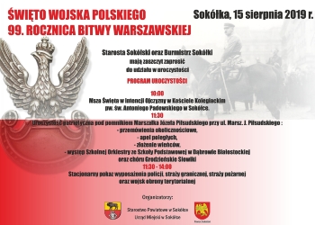 Zapraszamy na wspólne obchody Święta Wojska Polskiego oraz 99. rocznicy Bitwy Warszawskiej