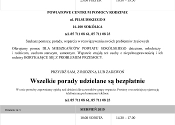 Bezpłatne Poradnictwo Specjalistyczne dla mieszkańców Powiatu Sokólskiego